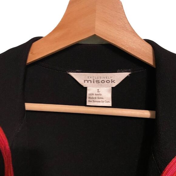 Exclusively Misook Black Knit Red Trim Open Front Cardigan in Size Large - Picture 6 of 6